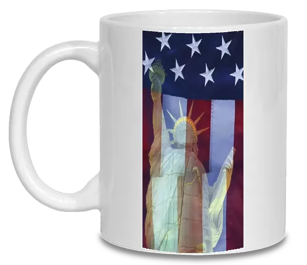 USA, Nevada, Las Vegas. Digital composite of American flag and Statue of Liberty