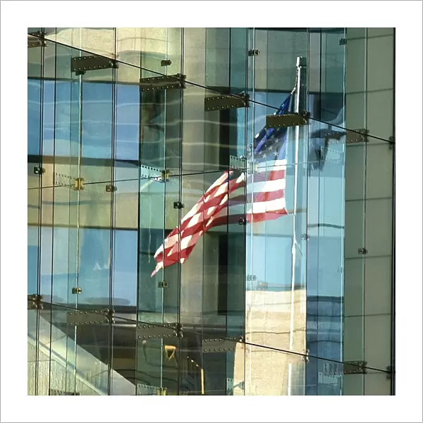 USA, Indiana, Indianapolis. Abstract reflections in downtown windows