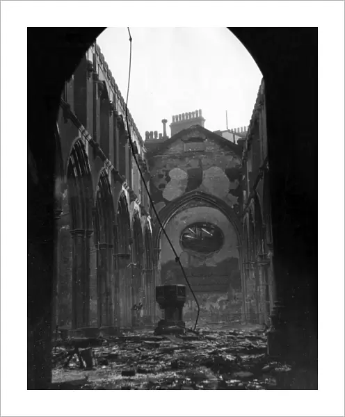 Ruined interior of Cripplegate Church, London - WW2, Blitz