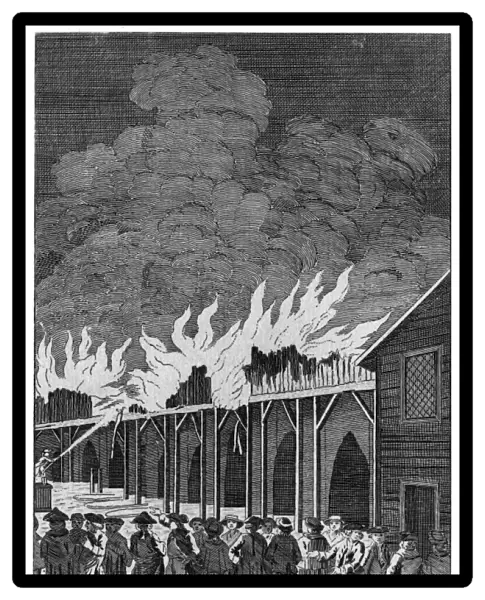 The Temporary London Bridge on fire