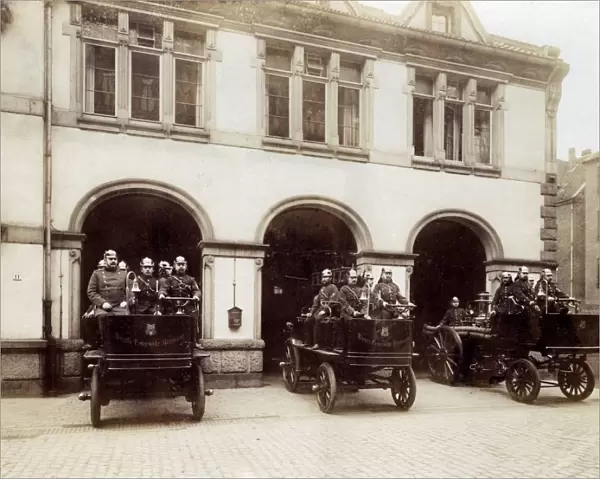 Three fire engines and crews, Hanover, Germany