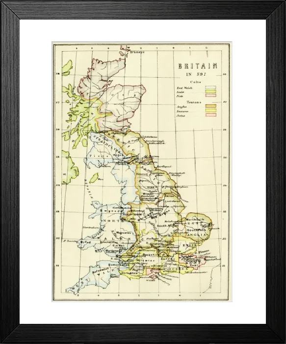 Framed Print : Print of 597 AD Britain Map Framed Print : Print of 597 AD Britain Map