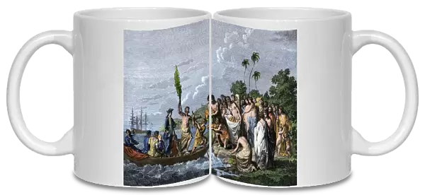 Captain Cook landing on a South Pacific island, 1770s