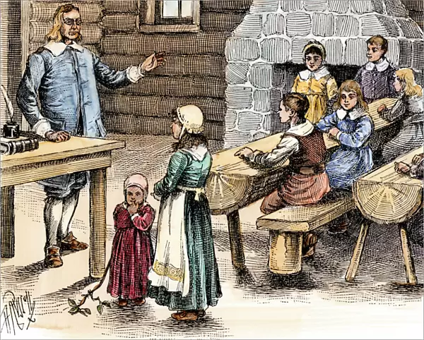 Colonial classroom in New England, 1600s