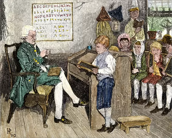 Reading lesson in a Pennsylvania classroom, 1700s
