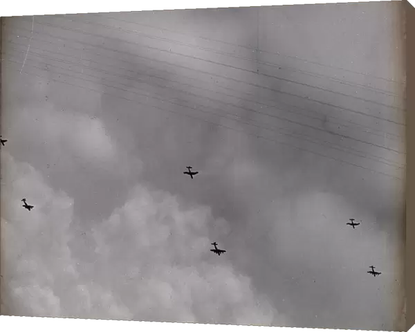 Airborne assault gliders being towed by aircraft, Bognor Regis, 6 June 1944