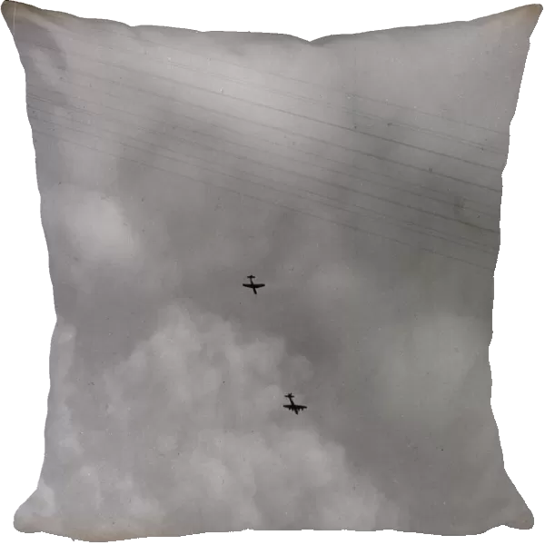 Airborne assault gliders being towed by aircraft, Bognor Regis, 6 June 1944