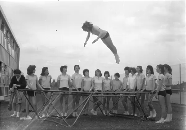 School girls using the trampoline, 16 May 1963