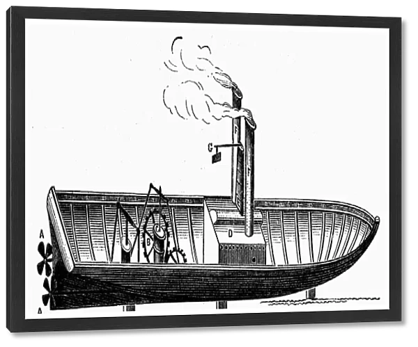 Diagram of a steamship with a twin-screw engine, invented by Robert L. Stevens. Line engraving, 1878