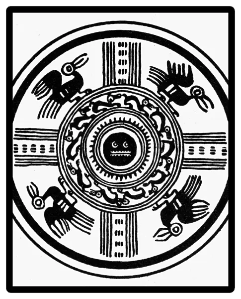 Peruvian Incan cosmogram, representing the sun as the center, the condors of the compass points, and the circle of the horizon