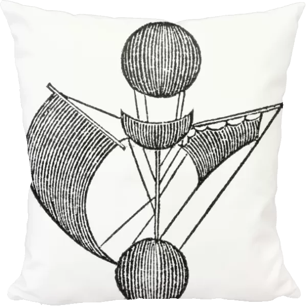Hot air balloon designed by French aeronaut Jean-Francois Pilatre de Rozier in the 18th century. Wood engraving, American, c1835