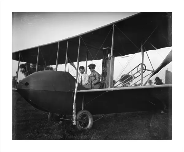 Katharine and Orville Wright aboard the Wright Model HS airplane. Photograph, 1915