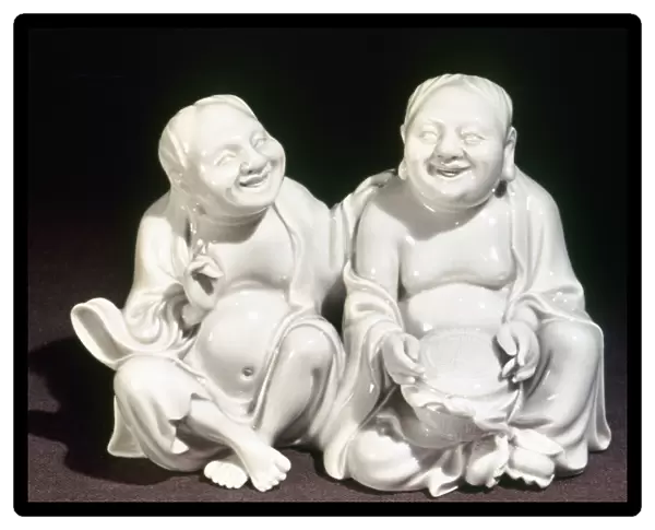 White porcelain figures representing peace and harmony. Dehua ware, Fujian province. Height: 4 1  /  4 in. Ching Dynasty, 17th century