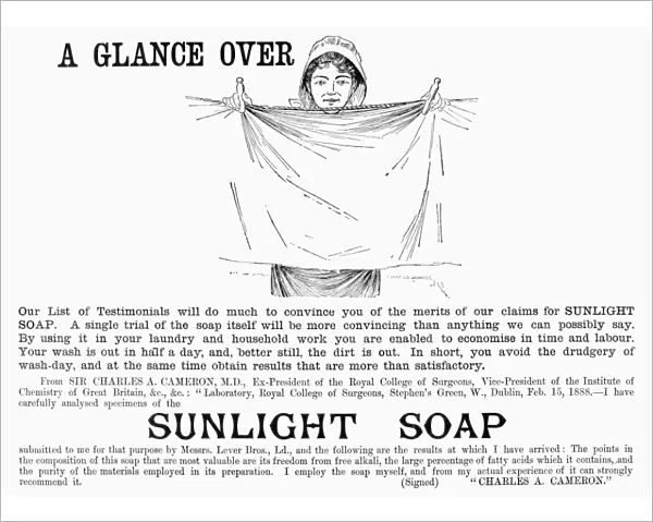 SUNLIGHT SOAP, 1891. English newspaper advertisement, 1891