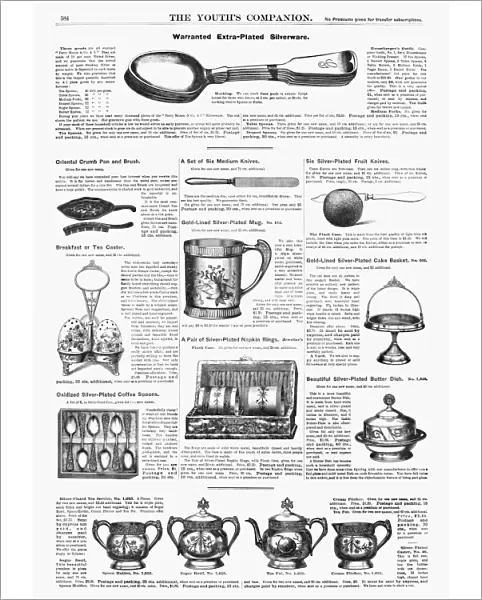 AD: HOUSEWARES, 1890. American magazine advertisements for various housewares, 1890