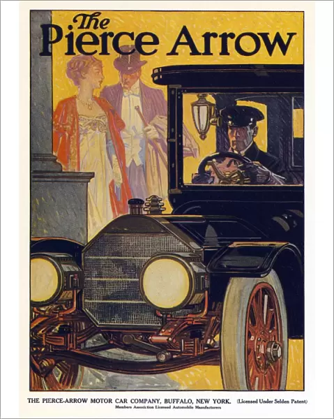 AD: PIERCE-ARROW, 1909. American advertisement for Pierce-Arrow automobiles. Illustration by J