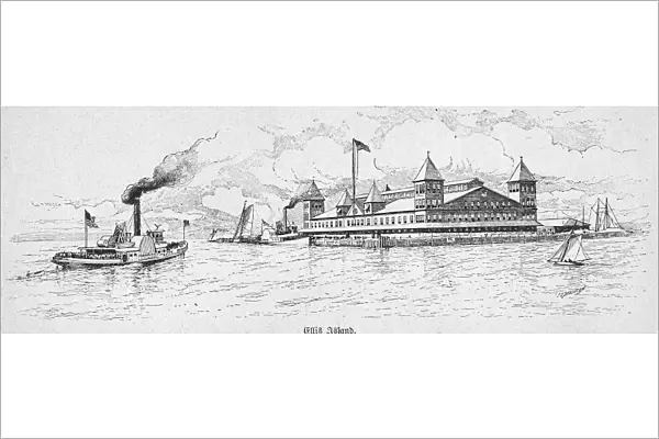 ELLIS ISLAND, 1891. Ellis Island, in Upper New York Bay, the main U