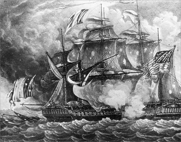 NEVIS: CONSTELLATION, 1799. The L Insurgent (left) hauls down her tricolor