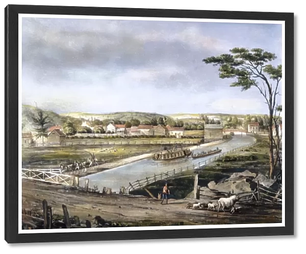 THE ERIE CANAL, 1829. After a watercolor drawing by John William Hill (1812-1879)