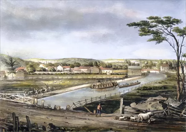 THE ERIE CANAL, 1829. After a watercolor drawing by John William Hill (1812-1879)