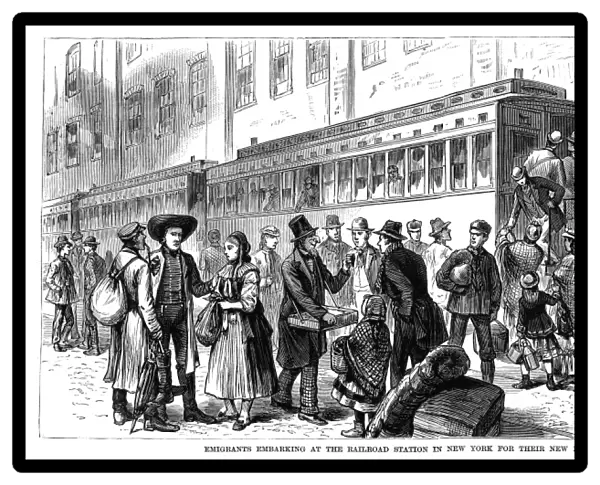 IMMIGRANTS: NEW YORK, 1880. European immigrants at the railroad station in New