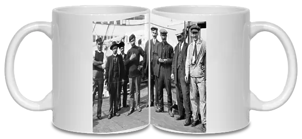 BALKAN WAR, 1912. Greek men leaving New York City aboard the Martha Washington