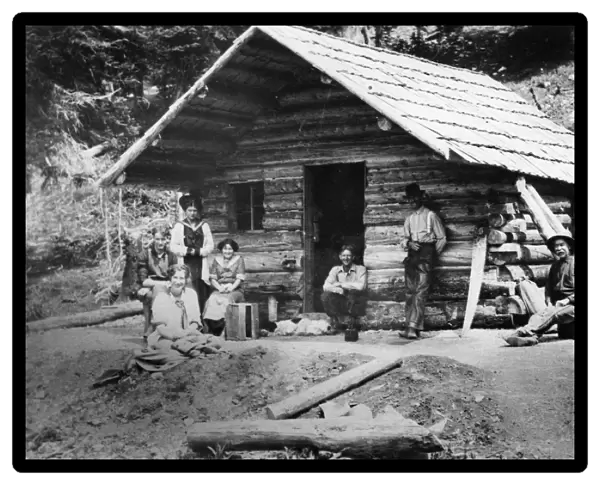 OREGON: LOG CABIN, c1900. Settlers on the frontier in northeastern Oregon posing
