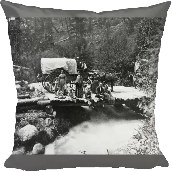 COLORADO: EMIGRANTS, c1870. Emigrant famillies posing in front of a covered wagon