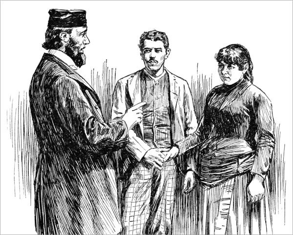 IMMIGRANTS, 1891. Marriage of Austrian Jews by the rabbi. Engraving, 1891