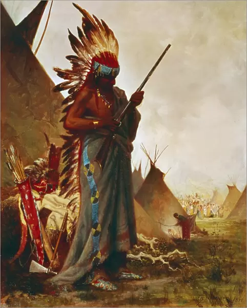 NATIVE AMERICAN AND RIFLE. White Mans Weapon