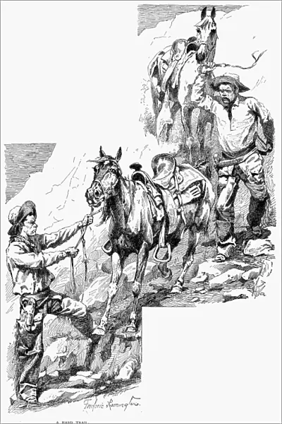 REMINGTON: COWBOYS, 1887. A Hard Trail. Drawing, 1887, by Frederic Remington
