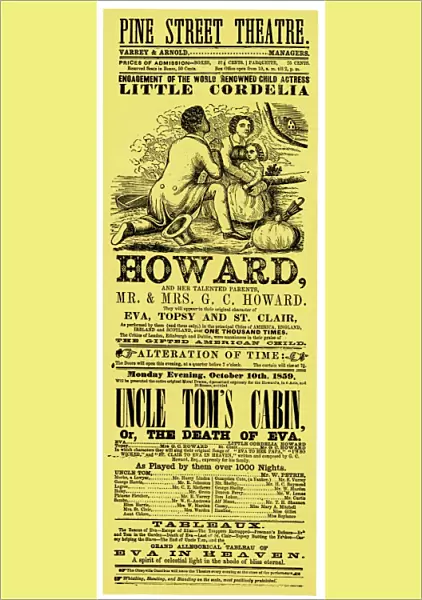 UNCLE TOMs CABIN PLAYBILL. Theatrical playbill from the Pine Street Theatre, New York