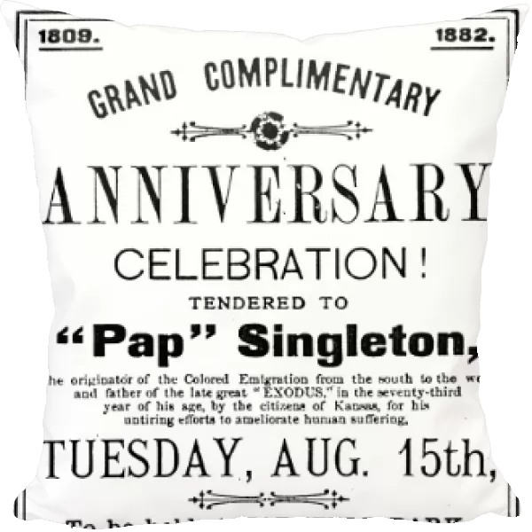 SINGLETON HANDBILL, 1882. Handbill announcing a celebration honoring Benjamin Pap