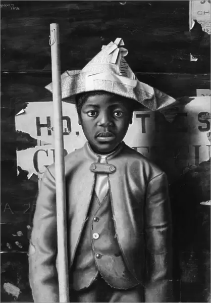 HARNETT: FRONT FACE, 1878. Front Face. Portrait of an African American boy in a newspaper hat