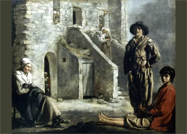 LE NAIN: PEASANT HOME. Peasants Before Their House. Oil on canvas by Louis Le Nain