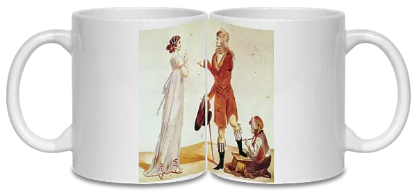 FRENCH FASHION, c1795. The Boot Waxer. A meeting between a Merveilleuse and an Incroyable
