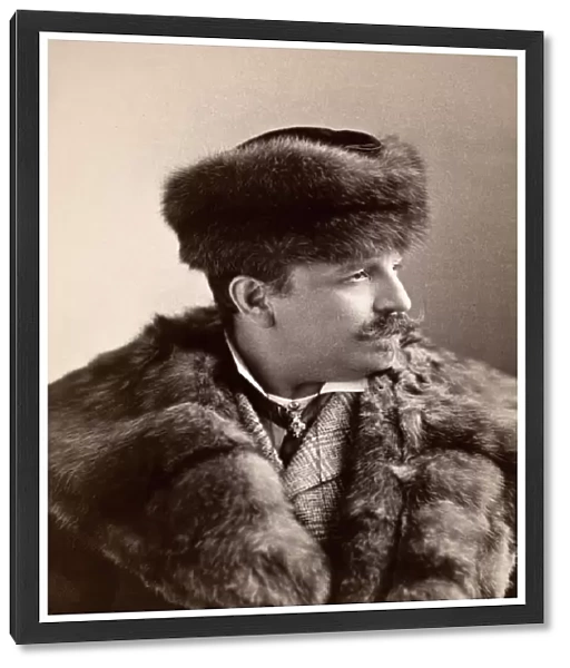 MENs FASHION, 1890s. Unidentified man sporting a fur coat and fur hat, 1890s