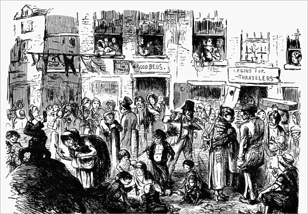 LIVERPOOL: SLUM, c1840. Slum scene in Liverpool, England. Drawing, c1840