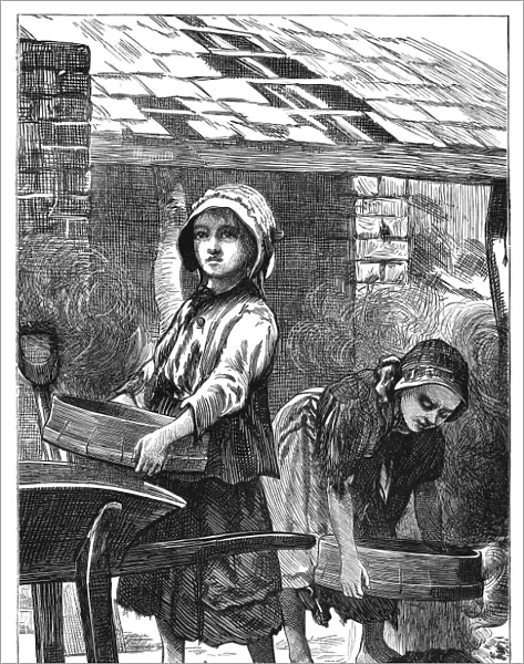 ENGLAND: CHILD LABOR, 1871. Sifting the Dust. Two young girls working at a brickyard in England