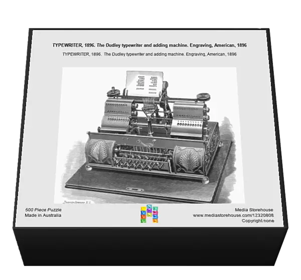 TYPEWRITER, 1896. The Dudley typewriter and adding machine. Engraving, American, 1896