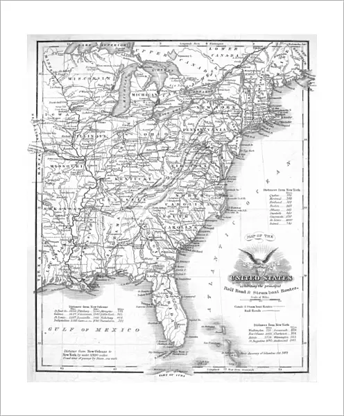 RAILROAD & CANAL MAP, 1863. A Railroad and Canal map of the Eastern United States, 1863