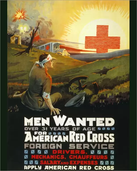 RED CROSS POSTER, 1918. American Red Cross poster recruiting men as drivers