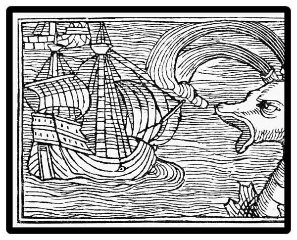 SEA MONSTER, 1555. One of the sea monsters thought to inhabit the Sea of Darkness to the west