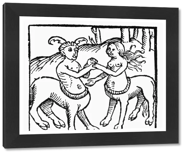 CENTAURS PLAYING, 1520. Young centaurs playing. Woodcut from Dialogues of Creatures Moralysed