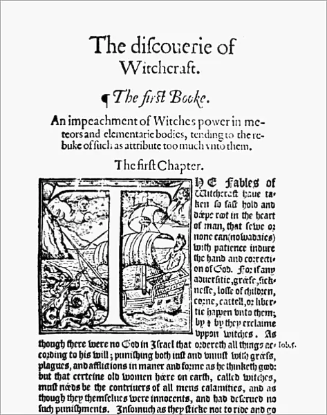 WITCHCRAFT, 1584. First page of Reginald Scots The Discouerie of Witchcraft