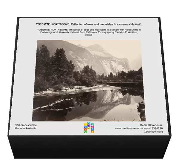 YOSEMITE: NORTH DOME. Reflection of trees and mountains in a stream with North