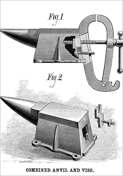 ANVIL AND VISE, 1881. A combination anvil and vise, patented by A. L. Adams of Cedar Rapids, Iowa