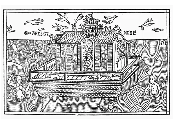 NOAHs ARK UPON THE WATER. Woodcut from the Cologne Bible, 1478