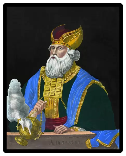 OLD TESTAMENT: aRON. Portrait of Aaron holding an incense burner. Lithograph by Henry Schile