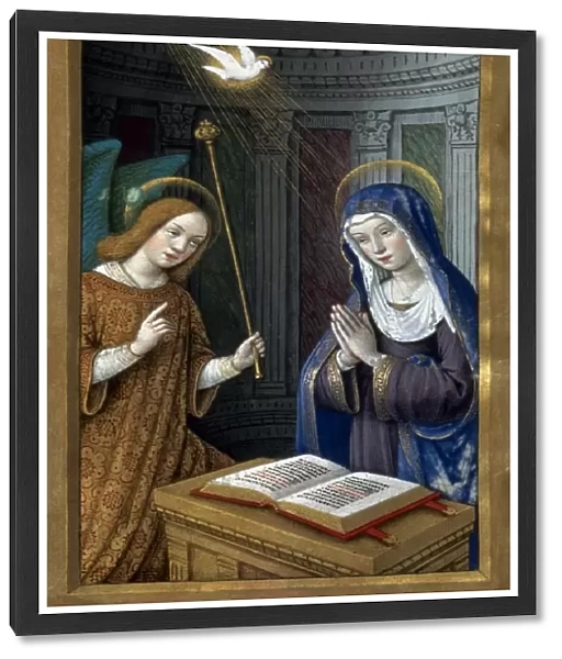 THE ANNUNCIATION. Illumination from a French prayer book, late 15th century